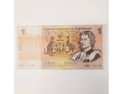 AUSTRALIAN $1 BANKNOTE,  R72F (F) FIRST PREFIX 

C...