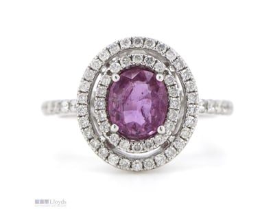 14K WHITE GOLD, PINK SAPPHIRE AND DIAMOND, DOUBLE ...
