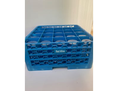 Lot of wine glasses in blue crate. 19cm tall. 7cm ...