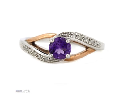 9K ROSE GOLD/STERLING SILVER, AMETHYST AND DIAMOND...