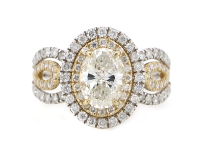 14K YELLOW/WHITE GOLD AND DIAMOND, DOUBLE HALO SPL...