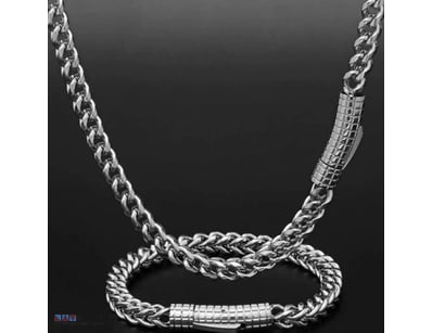 SET  WHITE  GOLD PLATED  STAINLESS STEEL    CHAIN ...