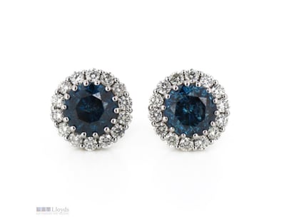 14K WHITE GOLD, BLUE DIAMOND AND DIAMOND, HALO STU...