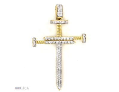 14K YELLOW GOLD, 0.91CT TDW DIAMOND, CRUCIFIX PEND...