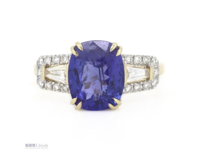 14K YELLOW GOLD, TANZANITE AND DIAMOND, DRESS RING...