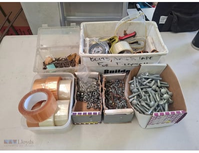 Assorted lot of nuts, bolts, screws tapes and nail...