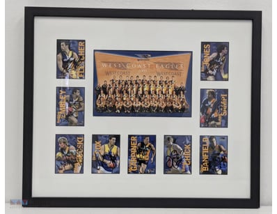 WEST COAST EAGLES TEAM HAND SIGNED & FRAMED 2005 C...