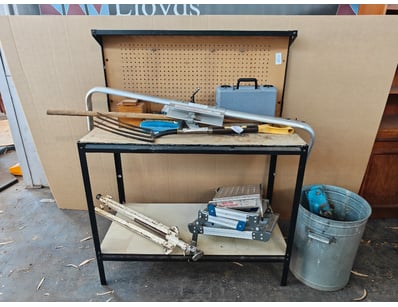 Tools, workbench, with assorted tools including ga...