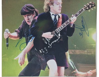 HAND SIGNED PHOTO, BRIAN JOHNSON & ANGUS YOUNG, IN...