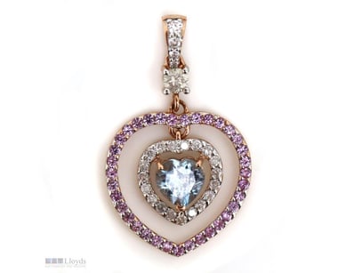 14K ROSE GOLD, AQUAMARINE, PINK SAPPHIRE AND DIAMO...