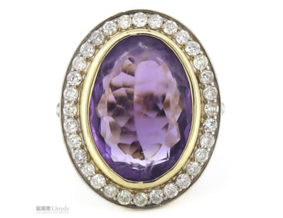 10K YELLOW/WHITE GOLD, 13.90CT AMETHYST AND DIAMON...