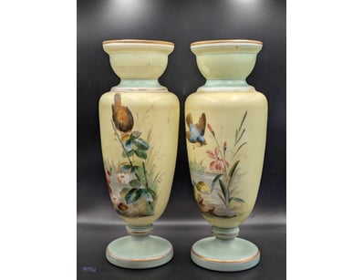 PAIR OF CELADON PORCELAIN VASES WITH HAND-PAINTED ...