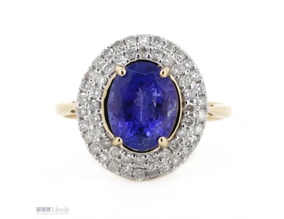 14K YELLOW GOLD, TANZANITE AND DIAMOND, DOUBLE HAL...