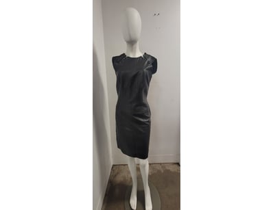 AMAYA ARZUAGA BLACK LEATHER SLEEVELESS DRESS SIZE ...
