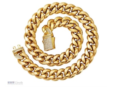 CUBAN  GOLD PLATED  STAINLESS STEEL    CHAIN-55CM-...