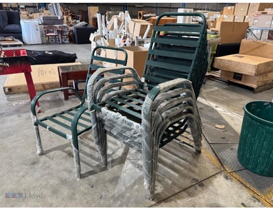 VINTAGE GREEN METAL STACKING CHAIRS - QUANTITY SIX...