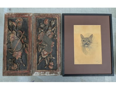 Pair of Carved Wooden Bed Boards depicting Chinese...