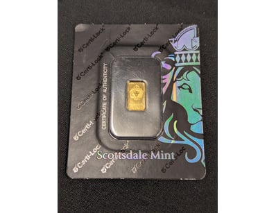 1 GRAM SCOTTDALE GOLD BAR

.9999 Fine Gold
Serial ...