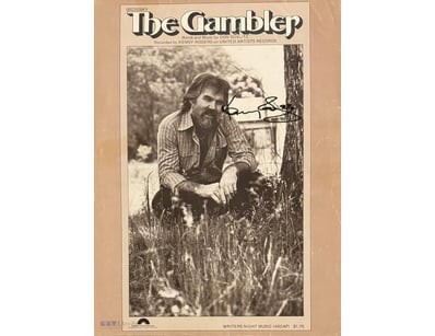 THE GAMBLER KENNY ROGERS SIGNED VINTAGE MUSIC SHEE...