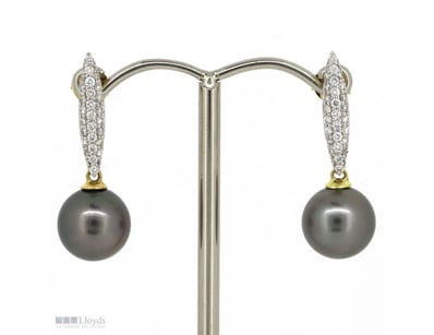 18K YELLOW GOLD, GREY CULTURED TAHITIAN PEARL AND ...