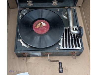 Vintage Gramophone Portable Record Player Hand-Cra...