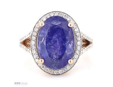 14K ROSE GOLD, TANZANITE AND DIAMOND, HALO SPLIT B...