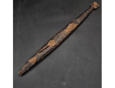 ANTIQUE WOODEN-HANDLED CARVING TOOL WITH METAL BLA...