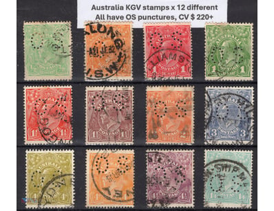 Australia Kgv Stamps X 12, All Have Os Punctures