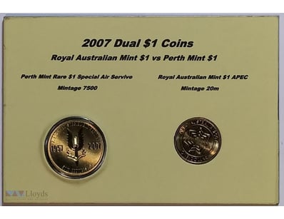 2007  DUAL $1 COINS  ROYAL AUSTRALIAN MINT $1 VS P...