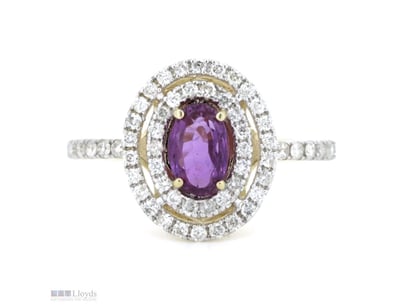 14K YELLOW GOLD, PINK SAPPHIRE AND DIAMOND, DOUBLE...