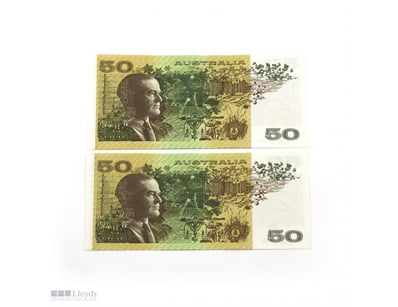 2 X AUSTRALIAN 50 DOLLAR BANK NOTE     

Frazer/Ev...