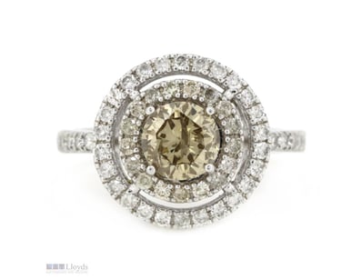 14K WHITE GOLD, COGNAC DIAMOND AND DIAMOND, DOUBLE...