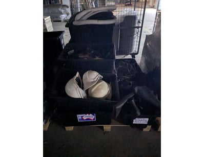 Assorted lot, includes hard hats, metal scrapers a...