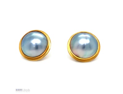 18CT YELLOW GOLD MABE TAHITIAN PEARL EARRINGS 17MM...