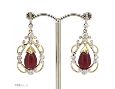 14K YELLOW/WHITE GOLD, RUBY AND DIAMOND, ORNATE DR...