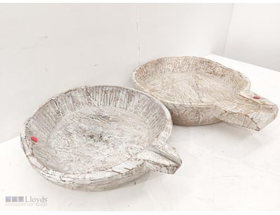 Pair of whitewashed wooden decorative bowls approx...