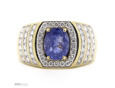 14K YELLOW GOLD, 2.25CT BLUE CEYLON SAPPHIRE AND D...