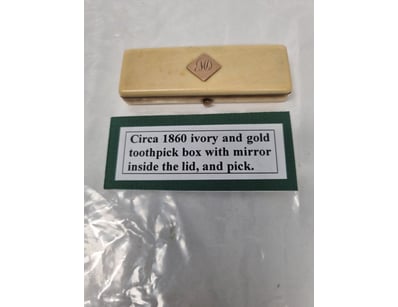 CIRCA 1860 IVORY AND GOLD TOOTHPICK BOX WITH MIRRO...