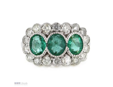14K WHITE GOLD, EMERALD AND DIAMOND, HALO TRILOGY ...