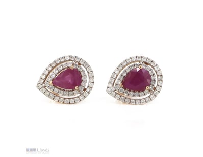 14K ROSE GOLD, RUBY AND DIAMOND, DOUBLE HALO STUD ...