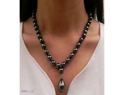 TAHITAN BLACK 8MM SEA SHELL PEARL NECKLACE WITH 16...
