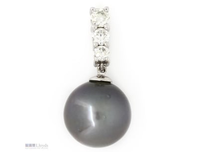 14K WHITE GOLD, BLACK CULTURED TAHITIAN PEARL AND ...