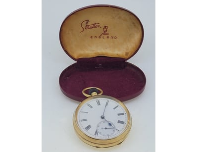 18CT GOLD STRATTON POCKET WATCH WITH ORIGINAL BURG...