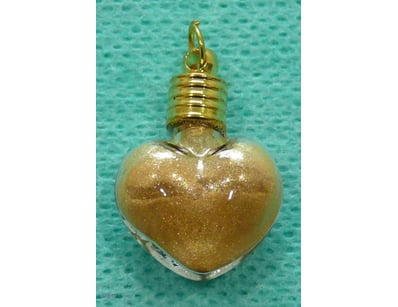 24CT. GOLD DUST IN HEART SHAPE GLASS PENDANT, 30MM...