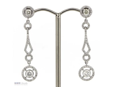 14K WHITE GOLD AND DIAMOND, HALO DROP EARRINGS.   ...