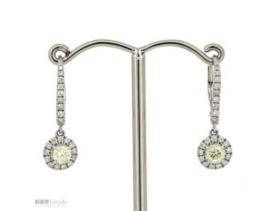 14K WHITE GOLD AND DIAMOND, HALO DROP EARRINGS.   ...