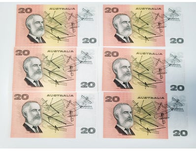 AUSTRALIAN $20 BANKNOTES , R409B (UNC), MATCHING S...