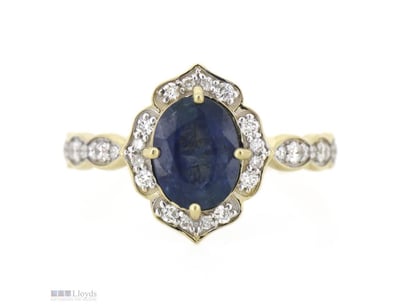 14K YELLOW GOLD, 1.57CT BLUE CEYLON SAPPHIRE AND D...