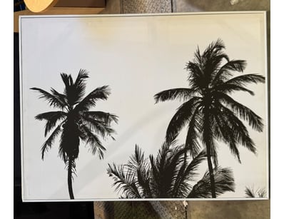 framed black and white palm tree silhouette artwor...