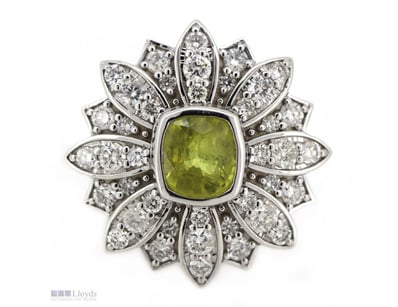 14K WHITE GOLD, 1.29CT YELLOW CEYLON SAPPHIRE AND ...